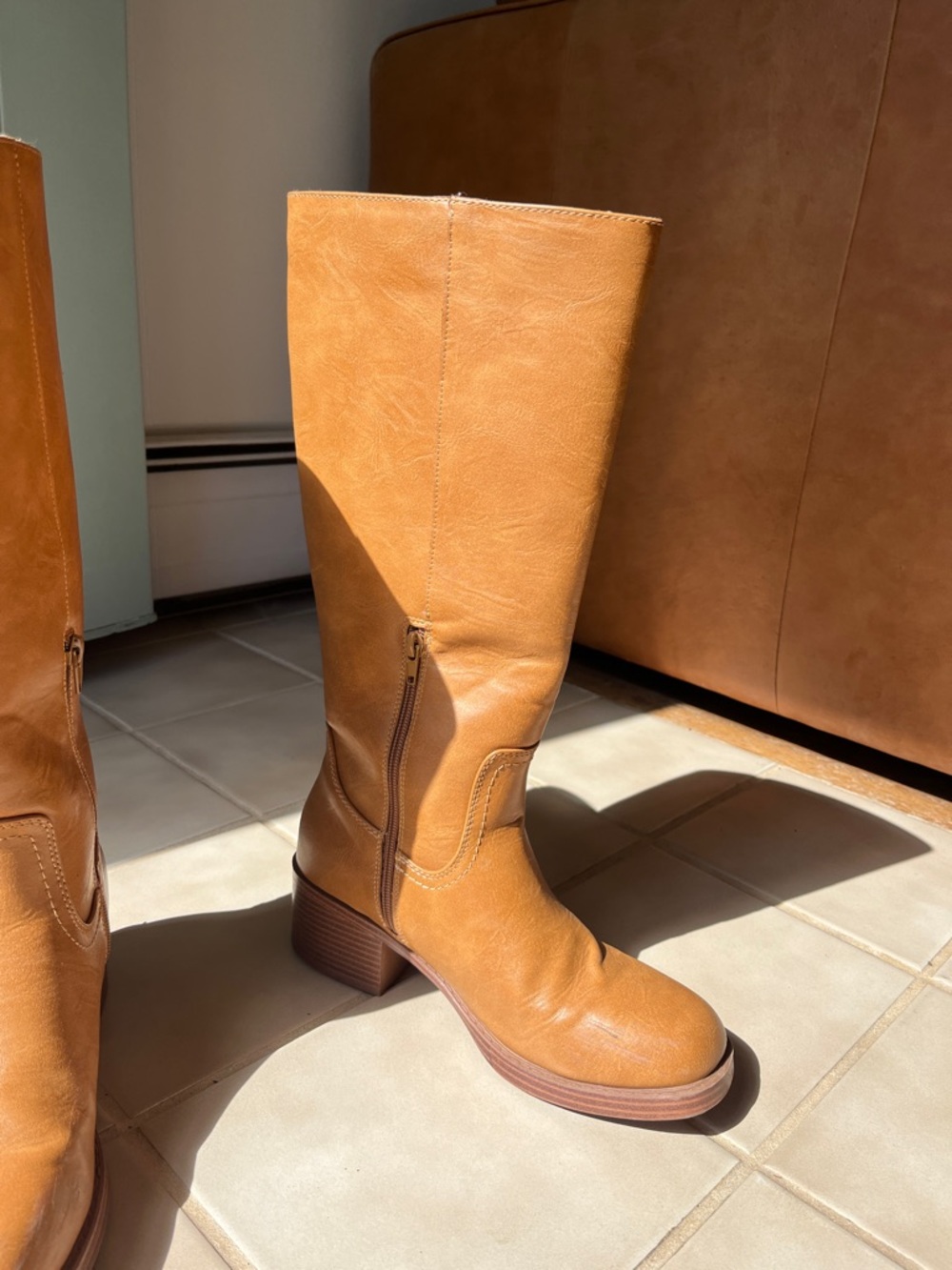 Haute Hippie Classic Tall Women's Camel Leather Heeled Boots Frye Look Alike - Picture 8 of 15